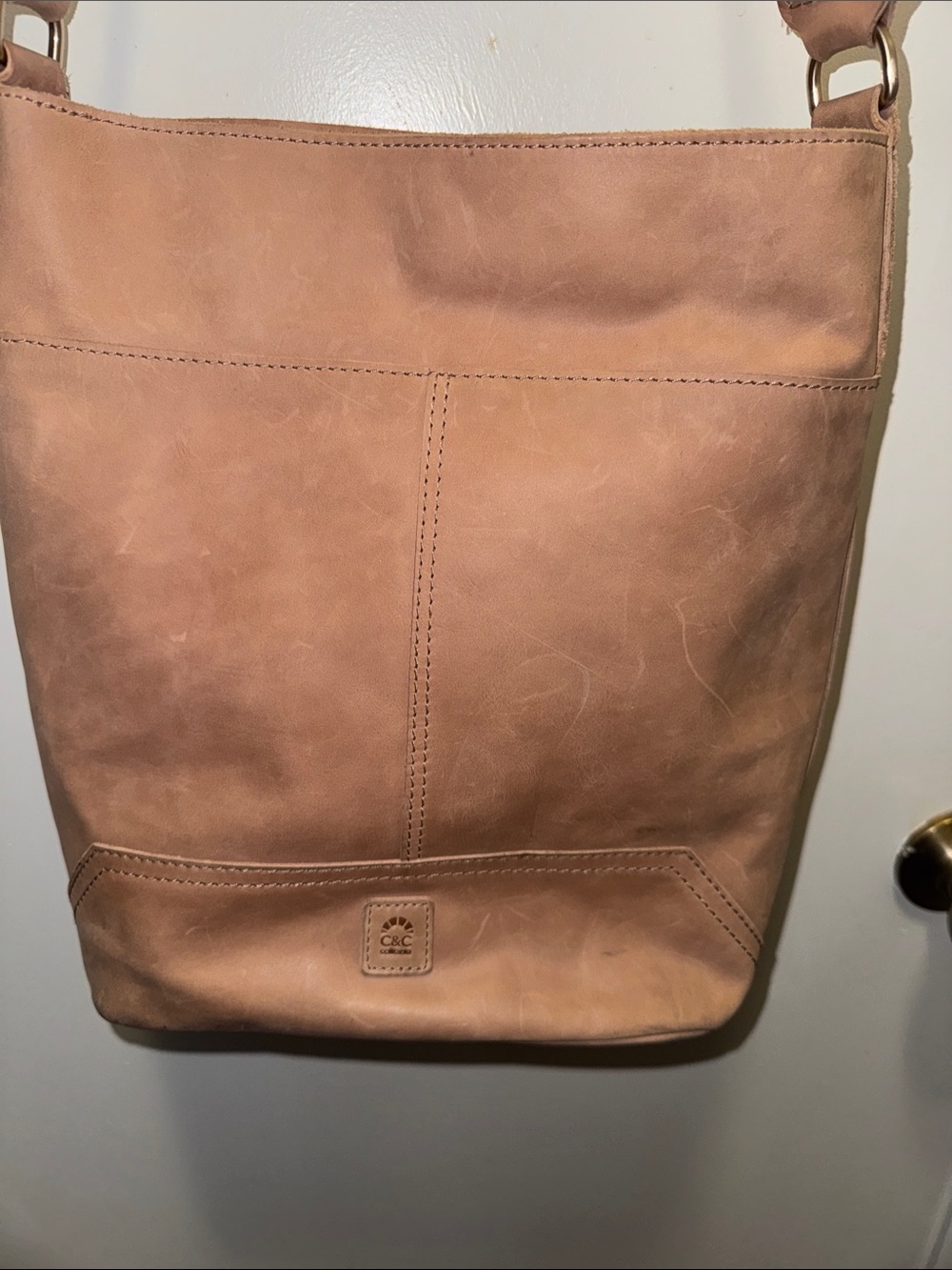 C&C California Light Tan Leather Messenger Bag